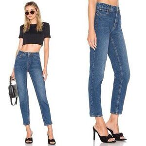 Free People Womens Mom Jeans Sz 29 Dark Wash Denim High Rise Tapered Slim Leg